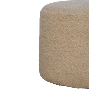 Bouclé Cream Round Footstool | Textured Upholstery | Compact Accent Stool