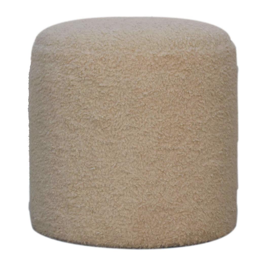 Bouclé Cream Round Footstool | Textured Upholstery | Compact Accent Stool