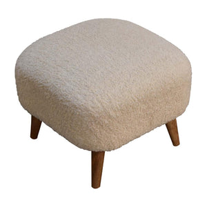 Bouclé Cream Square Footstool | Textured Upholstery | Compact Accent Stool