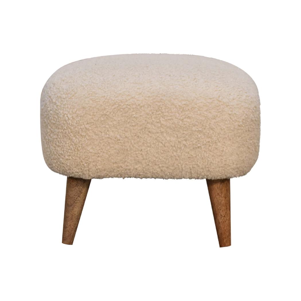 Bouclé Cream Square Footstool | Textured Upholstery | Compact Accent Stool