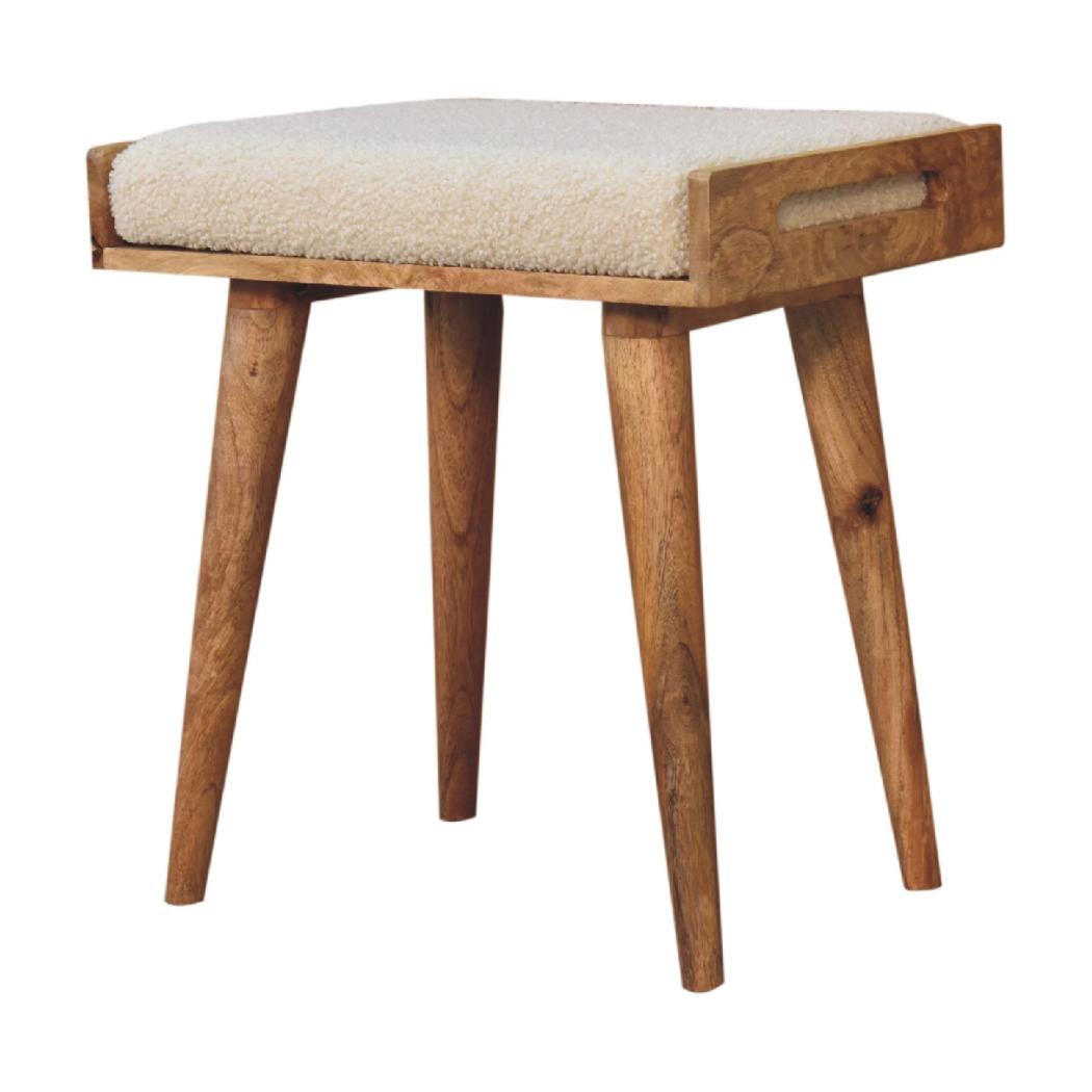 Boucle Cream Tray Style Footstool | Cream Bouclé Upholstery | Artisan-Crafted Design