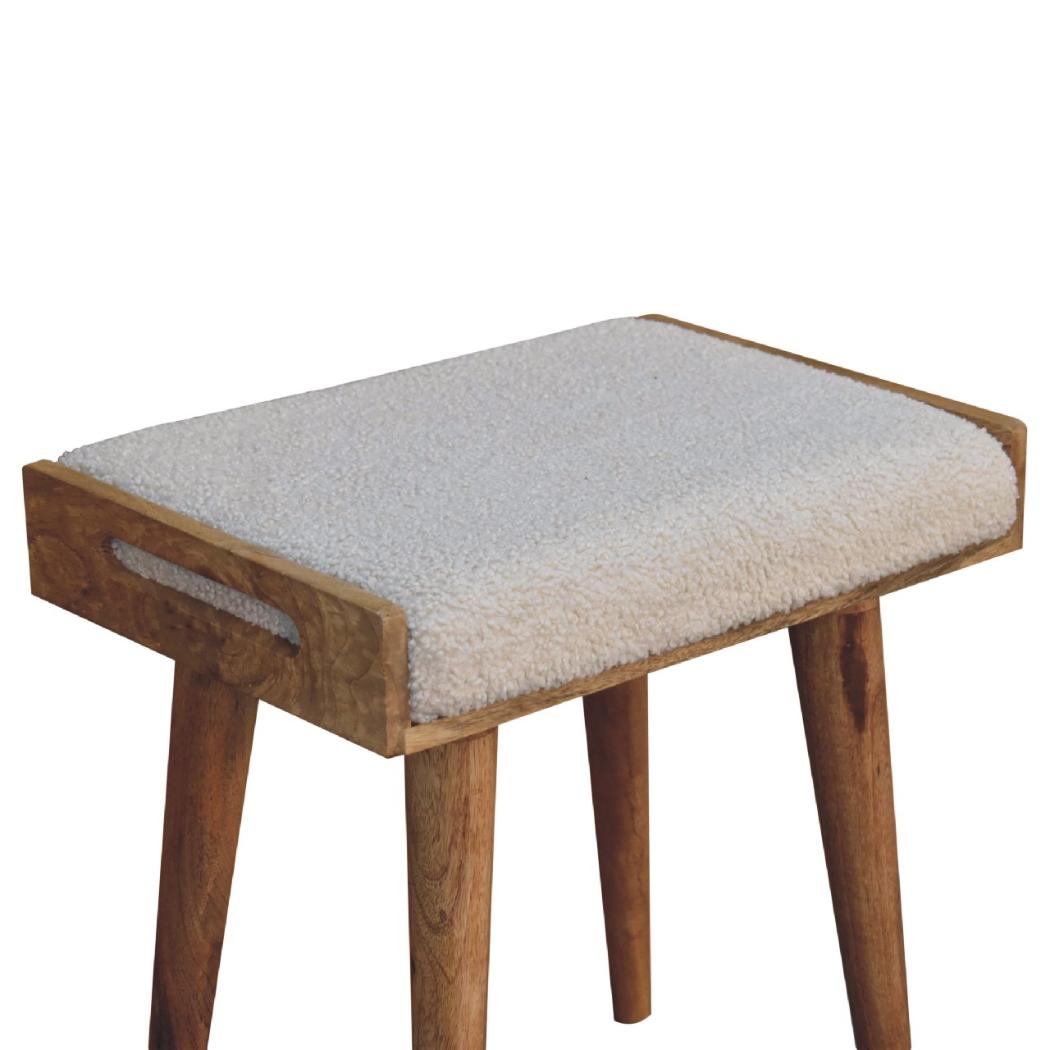 Boucle Cream Tray Style Footstool | Cream Bouclé Upholstery | Artisan-Crafted Design