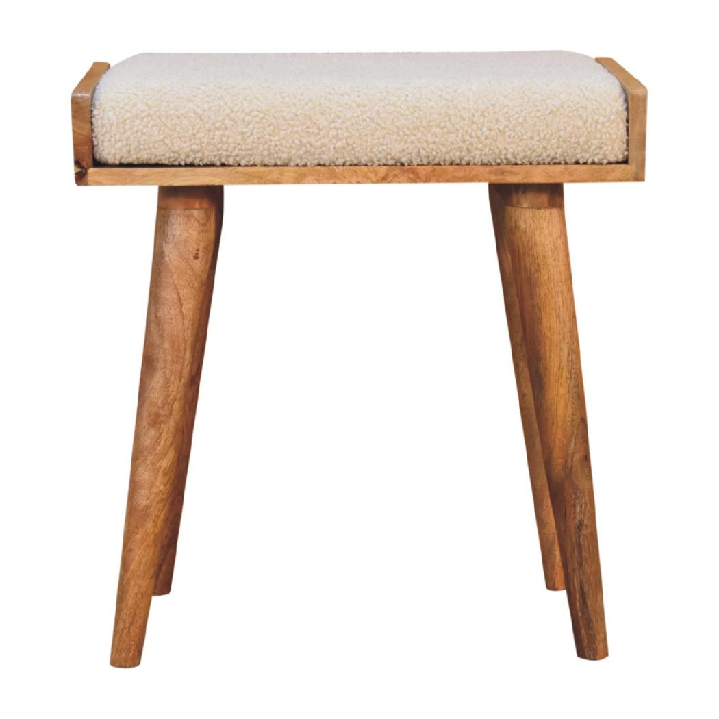 Boucle Cream Tray Style Footstool | Cream Bouclé Upholstery | Artisan-Crafted Design