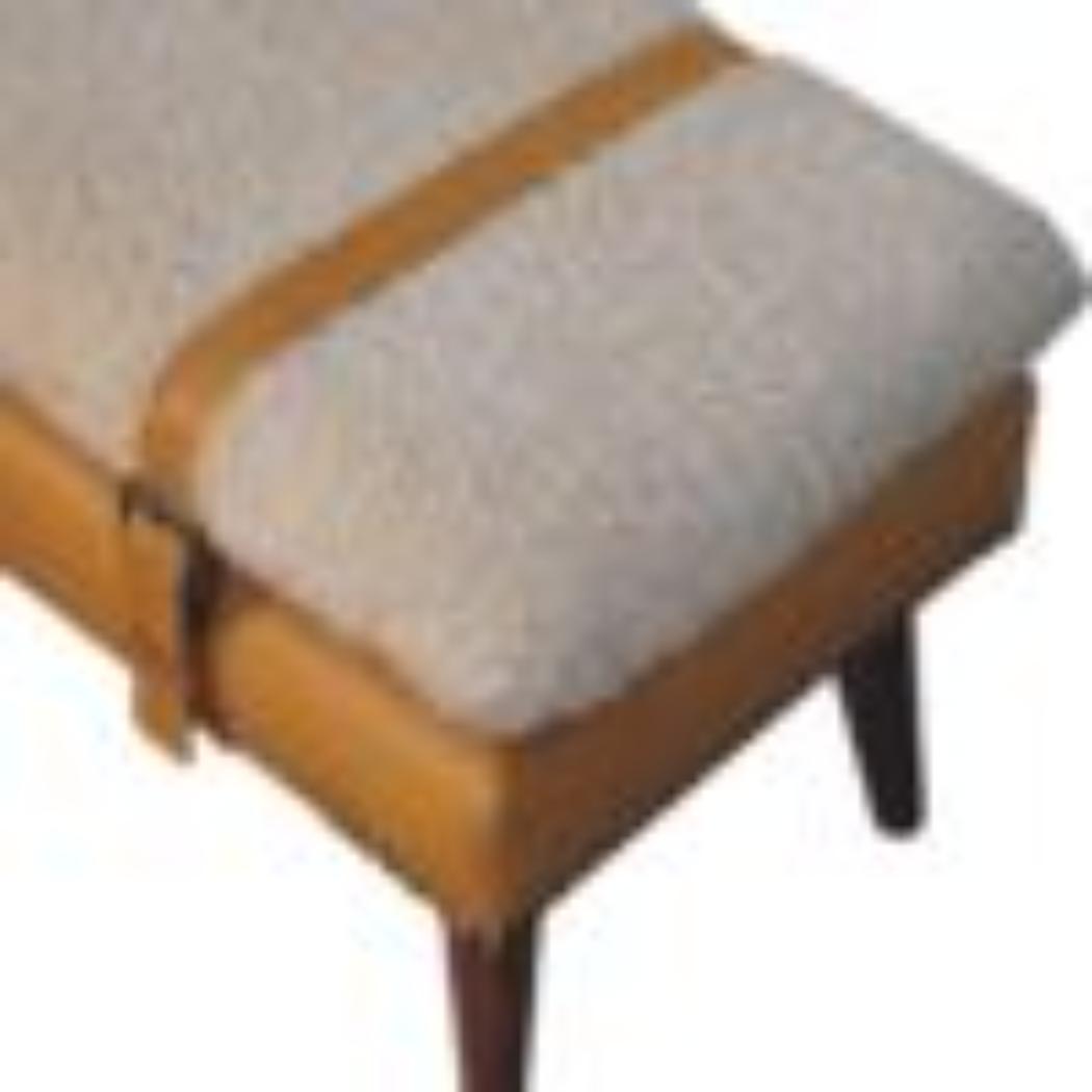 Bouclé x Tan Leather Bench | Solid Mango Wood | Upholstered Entryway & Bedroom Bench