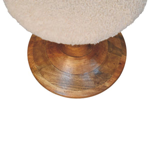 Boucle Teak Accent Stool | Soft Texture | Natural Timber Accent Seating