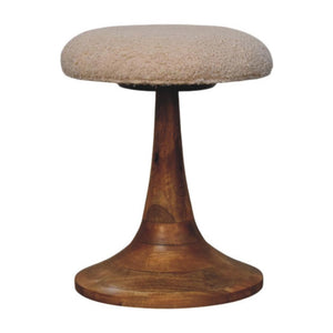 Boucle Teak Accent Stool | Soft Texture | Natural Timber Accent Seating