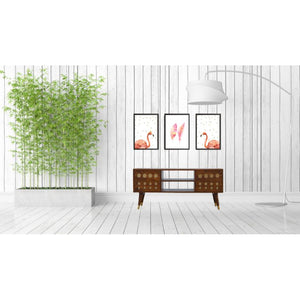 Brass Inlay Mango Wood Media Unit | 4 Drawers & Open Shelves