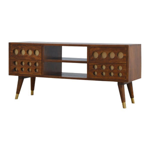 Brass Inlay Mango Wood Media Unit | 4 Drawers & Open Shelves