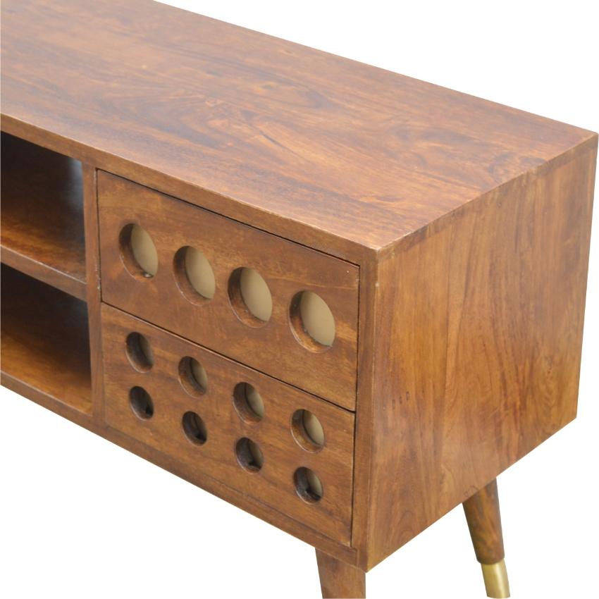 Brass Inlay Mango Wood Media Unit | 4 Drawers & Open Shelves