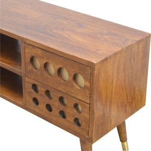 Brass Inlay Mango Wood Media Unit | 4 Drawers & Open Shelves