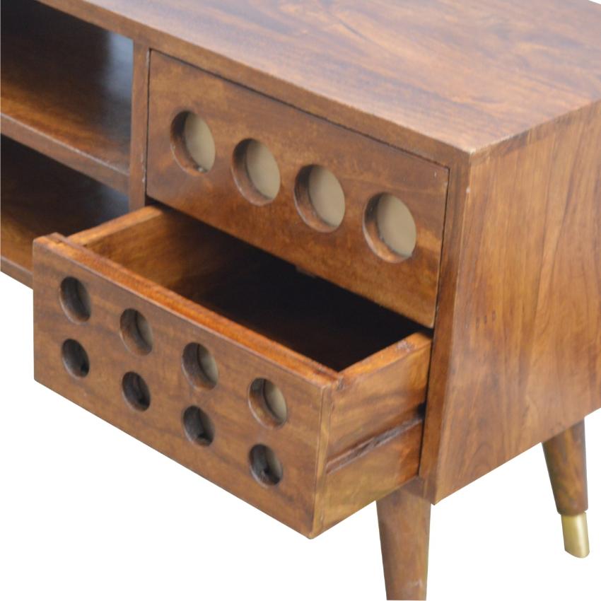 Brass Inlay Mango Wood Media Unit | 4 Drawers & Open Shelves
