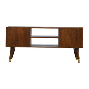 Brass Inlay Mango Wood Media Unit | 4 Drawers & Open Shelves