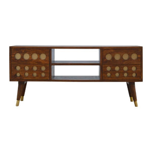 Brass Inlay Mango Wood Media Unit | 4 Drawers & Open Shelves