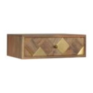 Brass Inlay Wall-Mounted Bedside Table | Solid Mango Wood | Compact Storage