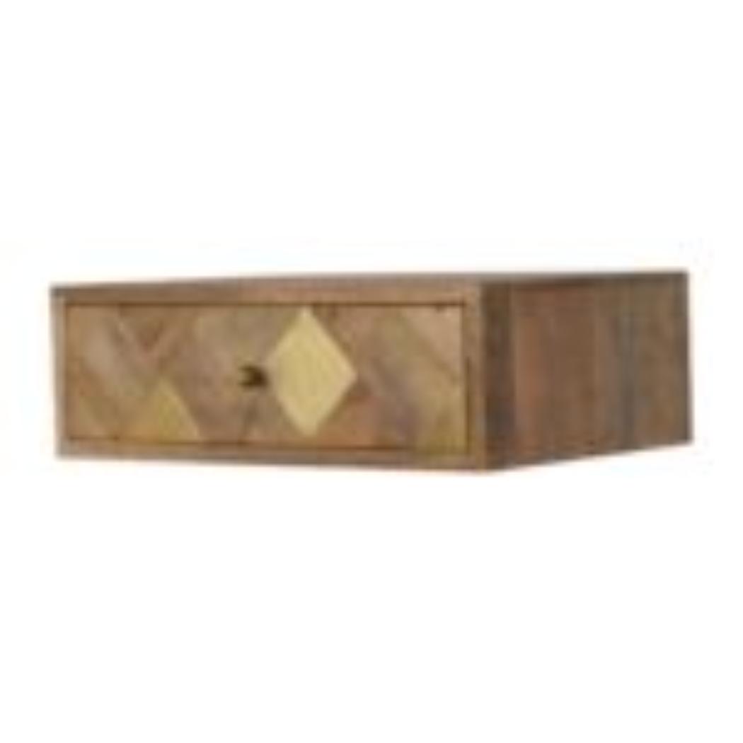 Brass Inlay Wall-Mounted Bedside Table | Solid Mango Wood | Compact Storage
