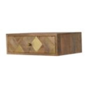Brass Inlay Wall-Mounted Bedside Table | Solid Mango Wood | Compact Storage