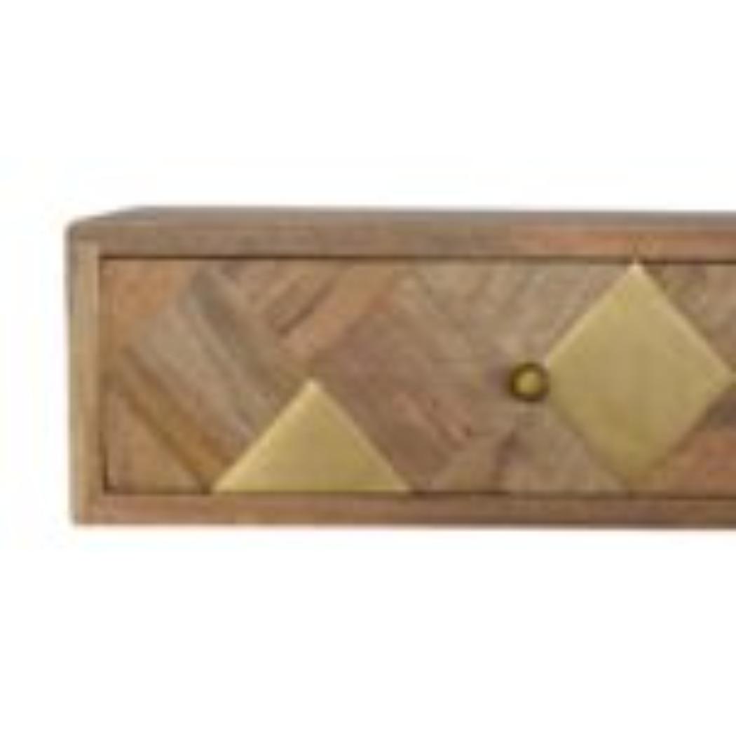 Brass Inlay Wall-Mounted Bedside Table | Solid Mango Wood | Compact Storage