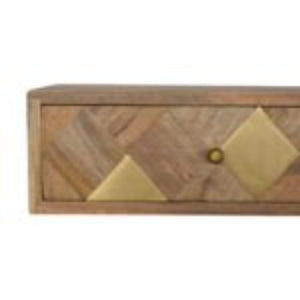 Brass Inlay Wall-Mounted Bedside Table | Solid Mango Wood | Compact Storage