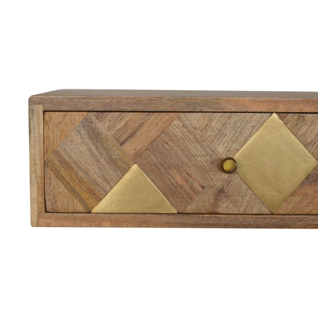 Brass Inlay Wall-Mounted Bedside Table | Solid Mango Wood | Compact Storage