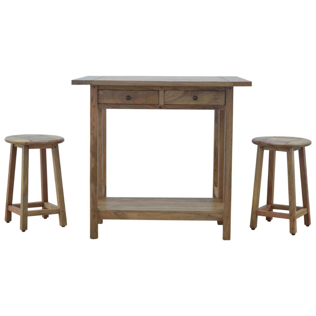 Breakfast Table Set | Table with 2 Stools | Compact Dining Furniture