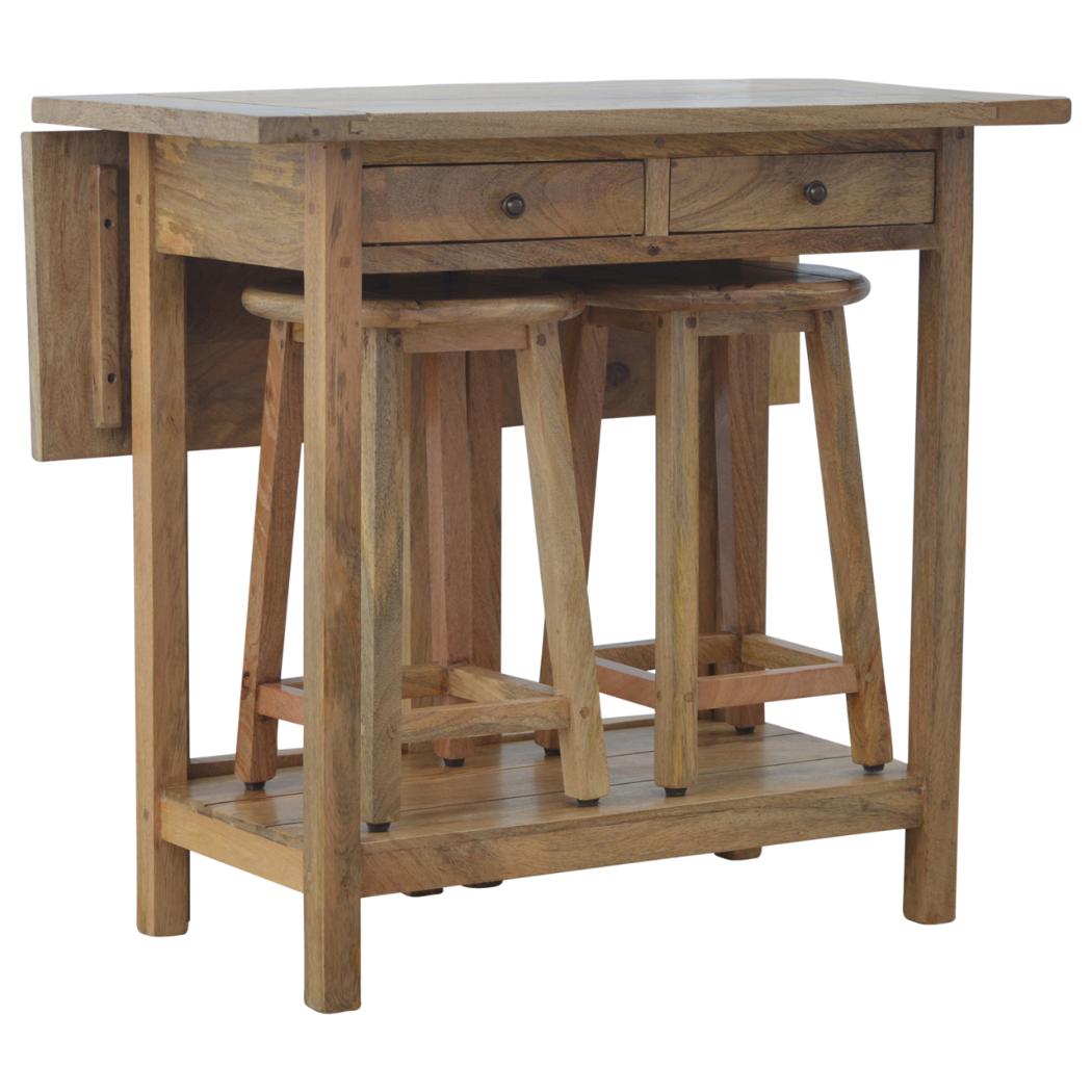 Breakfast Table Set | Table with 2 Stools | Compact Dining Furniture