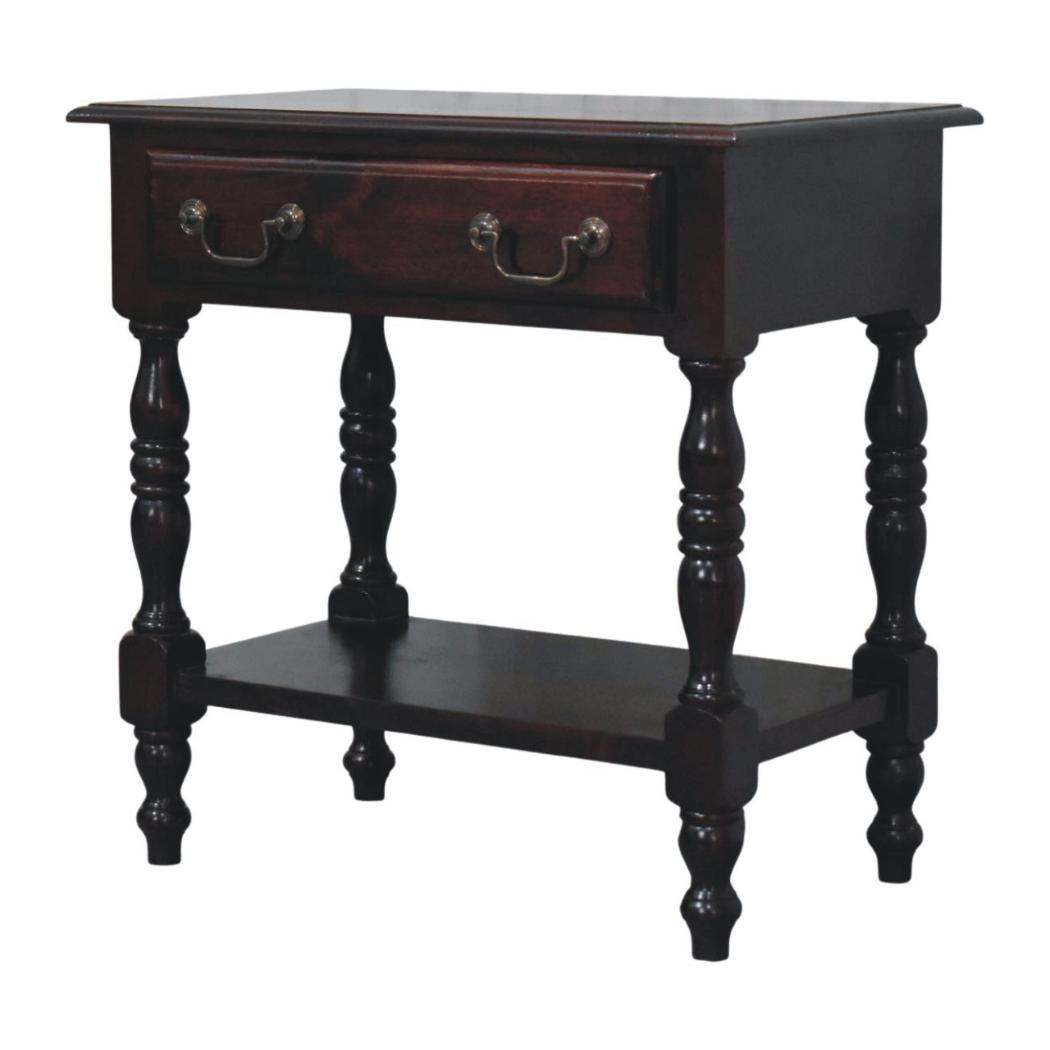 Briar Turned Leg Side Table | Solid Mango Wood | One Drawer | Winewood Oak Finish