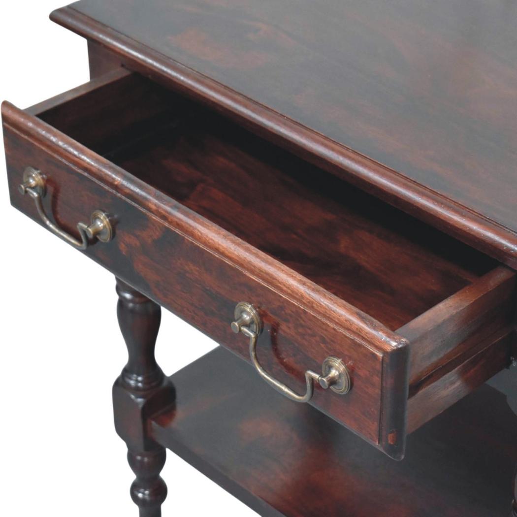 Briar Turned Leg Side Table | Solid Mango Wood | One Drawer | Winewood Oak Finish