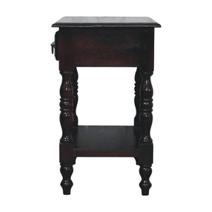 Briar Turned Leg Side Table | Solid Mango Wood | One Drawer | Winewood Oak Finish