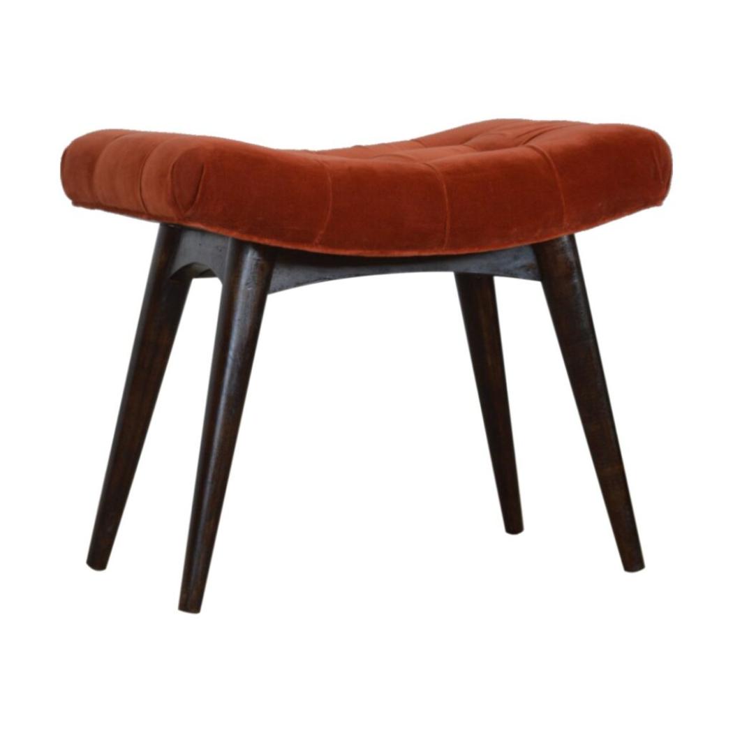 Brick Cotton Velvet Curved Bench | Upholstered Accent Seat | Bedroom & Hallway