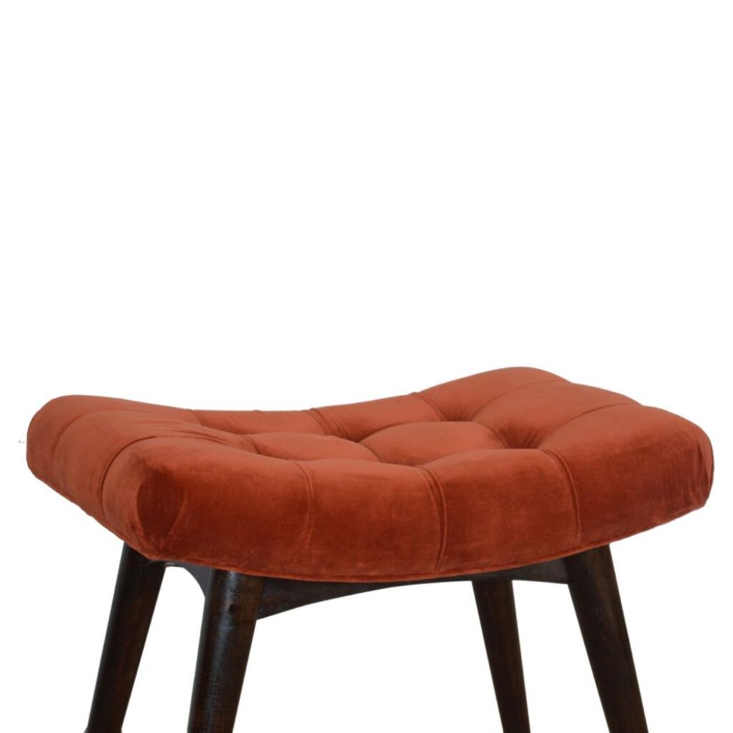Brick Cotton Velvet Curved Bench | Upholstered Accent Seat | Bedroom & Hallway