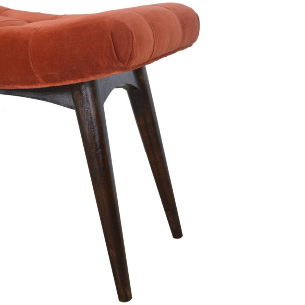 Brick Cotton Velvet Curved Bench | Upholstered Accent Seat | Bedroom & Hallway