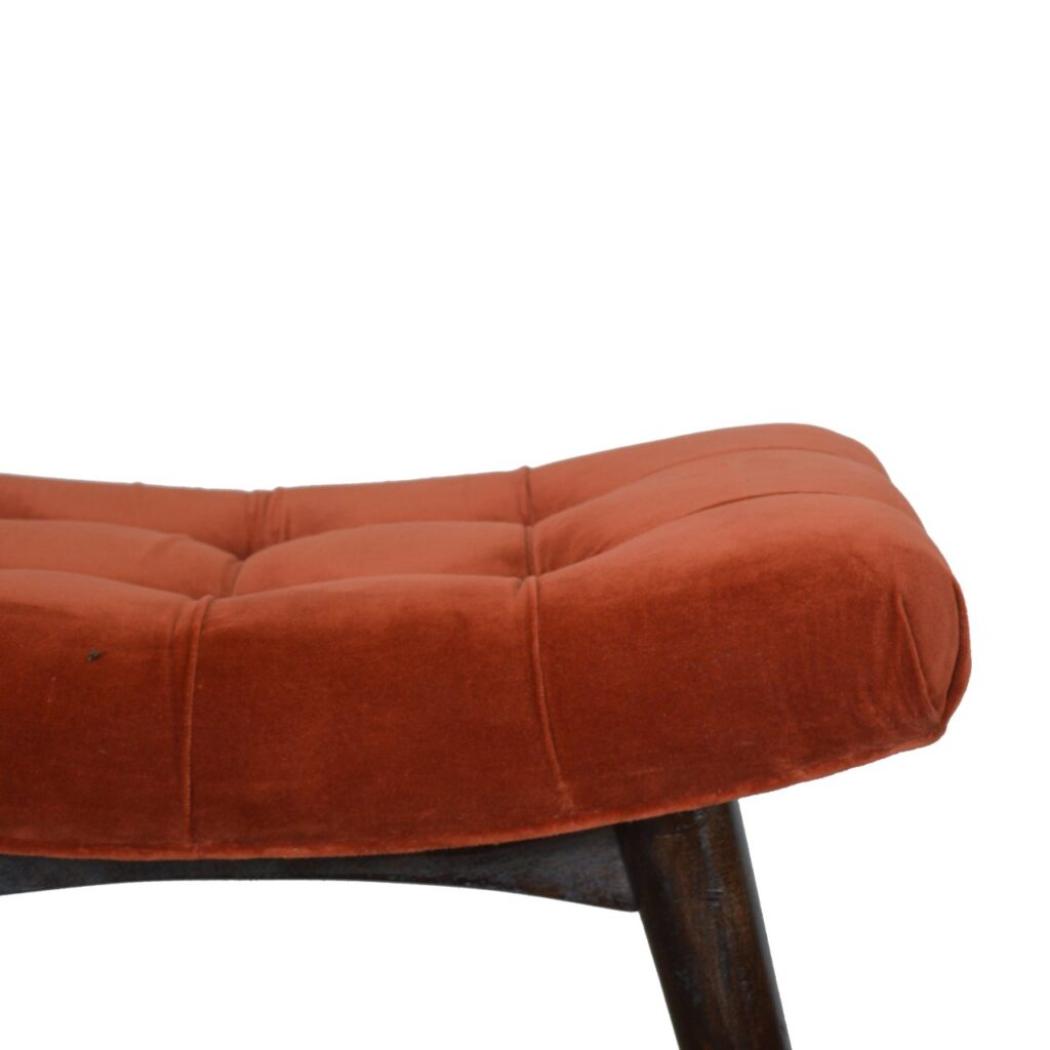 Brick Cotton Velvet Curved Bench | Upholstered Accent Seat | Bedroom & Hallway