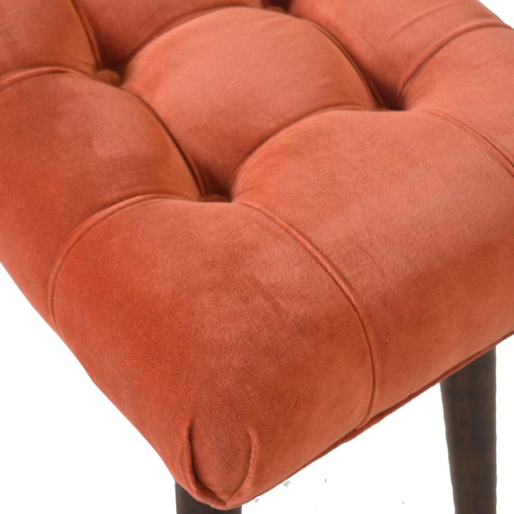 Brick Cotton Velvet Curved Bench | Upholstered Accent Seat | Bedroom & Hallway