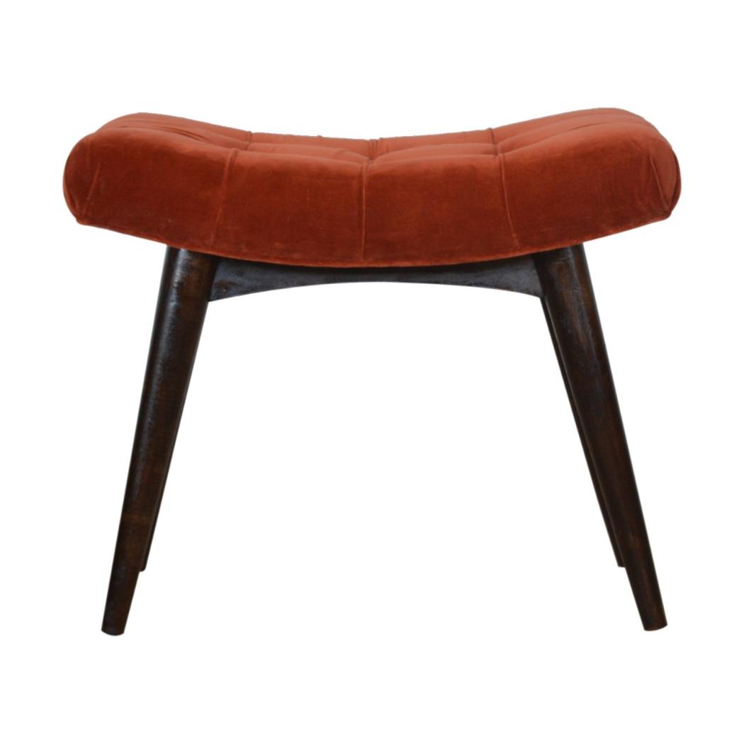 Brick Cotton Velvet Curved Bench | Upholstered Accent Seat | Bedroom & Hallway