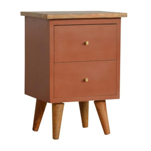 Brick Red Hand-Painted Bedside Table | Solid Mango Wood | Artisan Pattern | Bedroom Storage