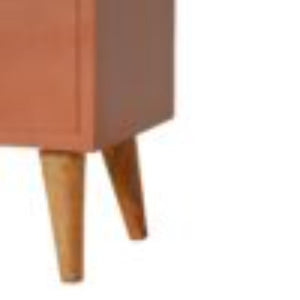 Brick Red Hand-Painted Bedside Table | Solid Mango Wood | Artisan Pattern | Bedroom Storage