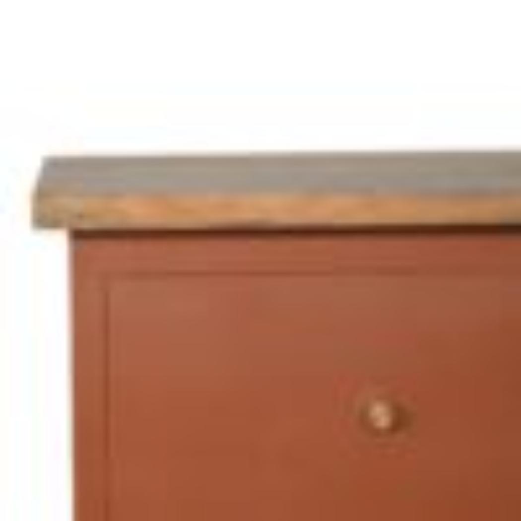 Brick Red Hand-Painted Bedside Table | Solid Mango Wood | Artisan Pattern | Bedroom Storage
