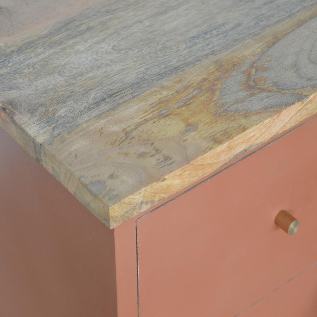 Brick Red Hand-Painted Bedside Table | Solid Mango Wood | Artisan Pattern | Bedroom Storage
