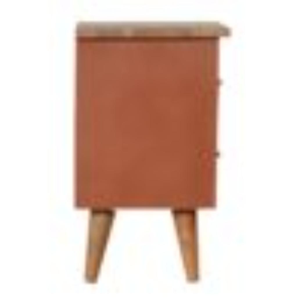 Brick Red Hand-Painted Bedside Table | Solid Mango Wood | Artisan Pattern | Bedroom Storage