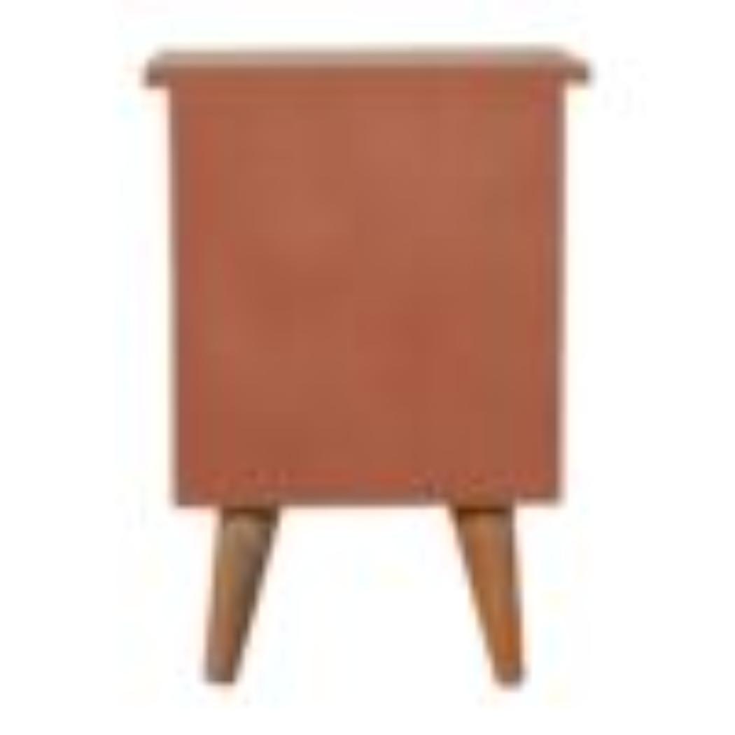 Brick Red Hand-Painted Bedside Table | Solid Mango Wood | Artisan Pattern | Bedroom Storage