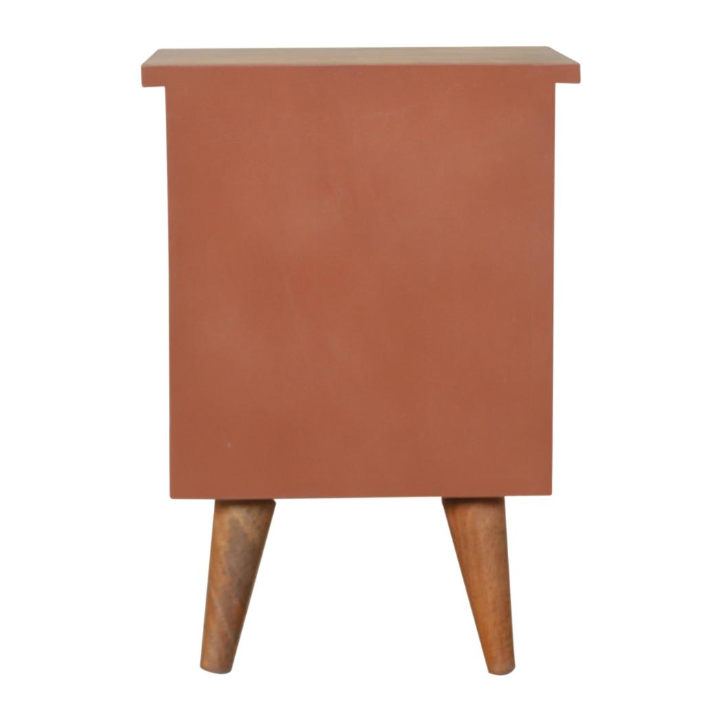 Brick Red Hand-Painted Bedside Table | Solid Mango Wood | Artisan Pattern | Bedroom Storage