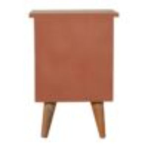 Brick Red Hand-Painted Bedside Table | Solid Mango Wood | Artisan Pattern | Bedroom Storage