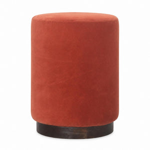 Brick Red Upholstered Footstool | Gold Metal Base | Compact Accent Seating