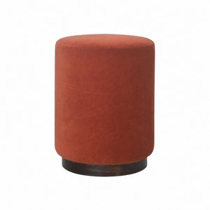 Brick Red Upholstered Footstool | Gold Metal Base | Compact Accent Seating