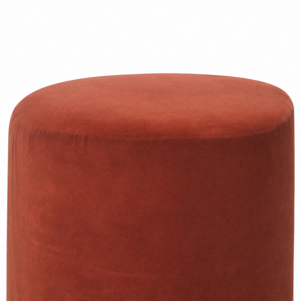 Brick Red Upholstered Footstool | Gold Metal Base | Compact Accent Seating