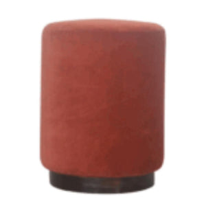 Brick Red Upholstered Footstool | Gold Metal Base | Compact Accent Seating