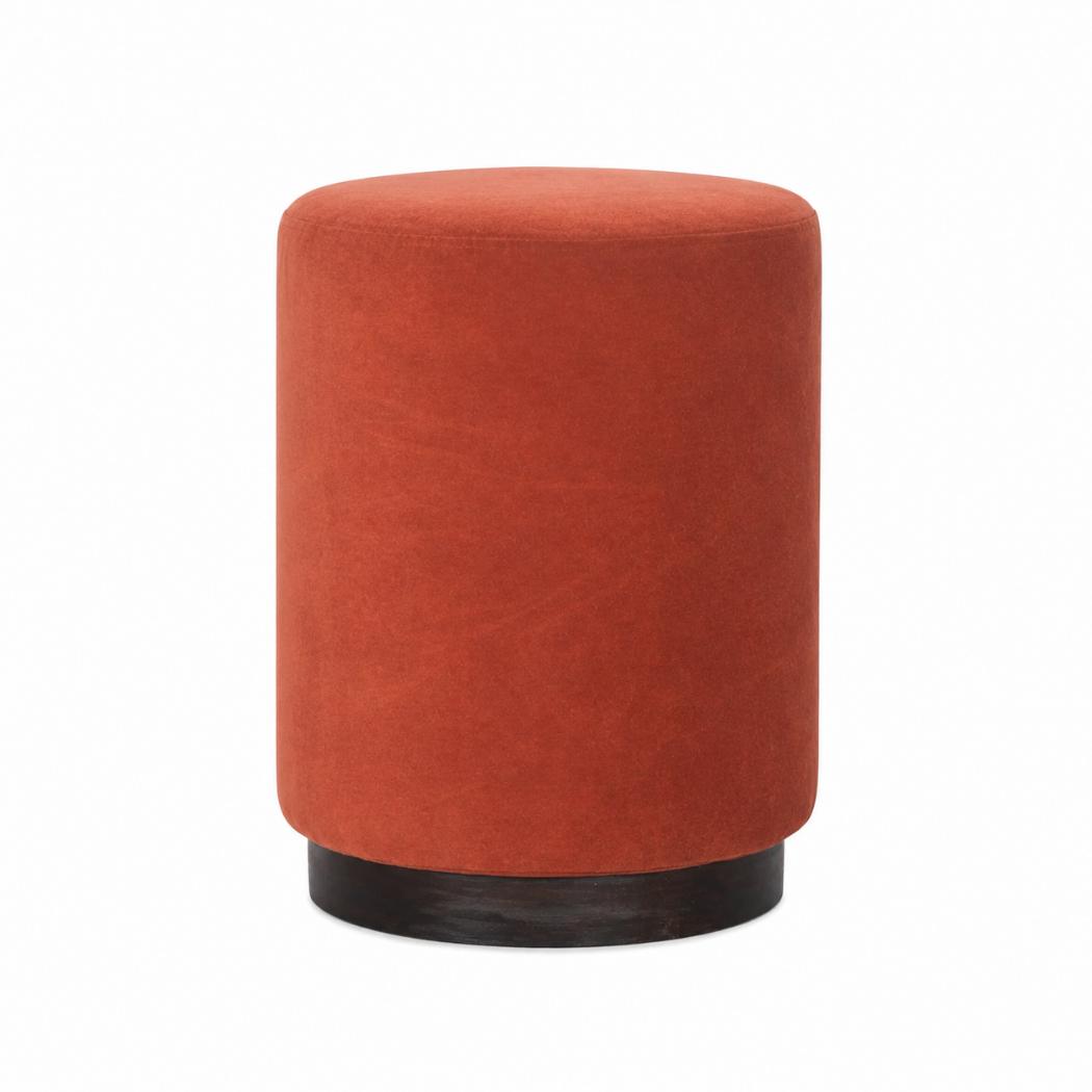 Brick Red Upholstered Footstool | Gold Metal Base | Compact Accent Seating