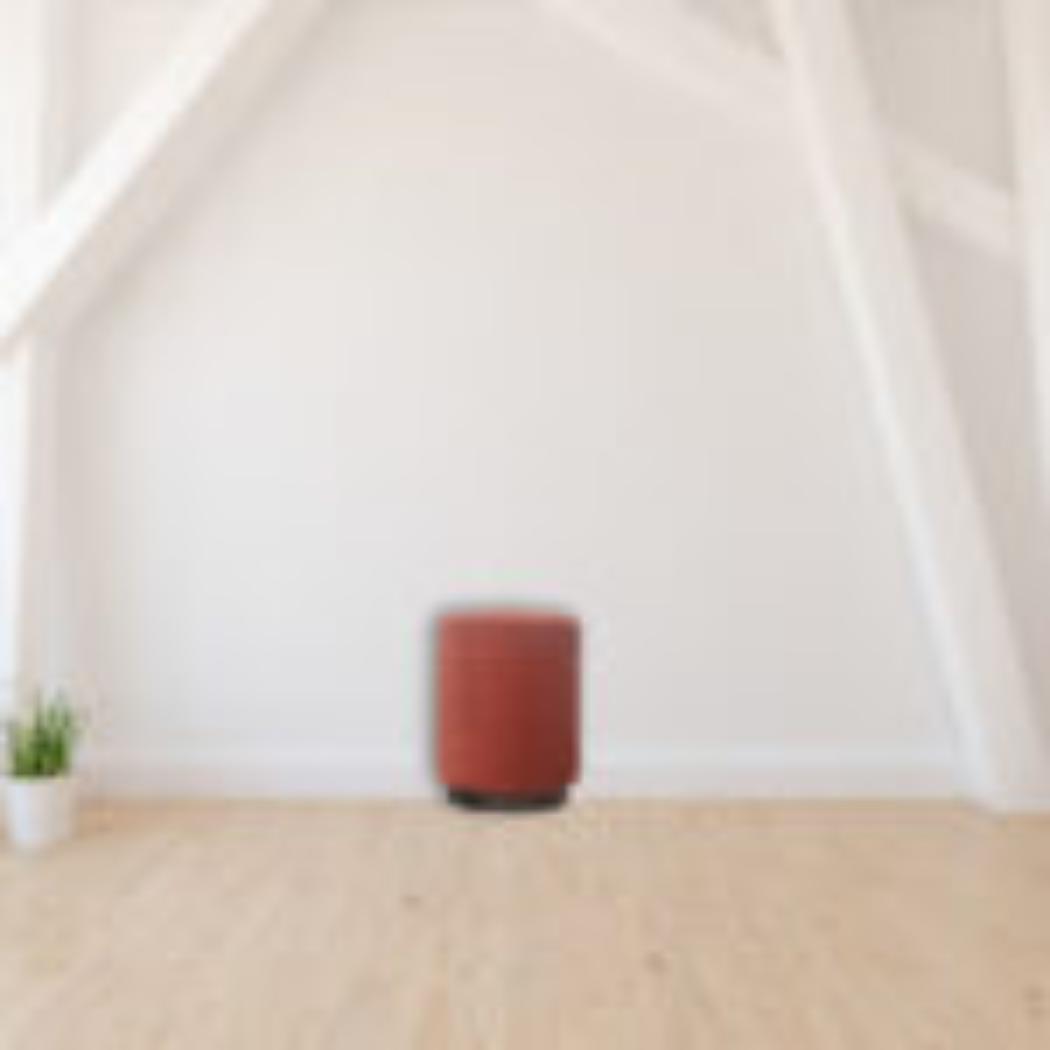 Brick Red Upholstered Footstool | Gold Metal Base | Compact Accent Seating