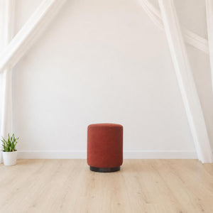 Brick Red Upholstered Footstool | Gold Metal Base | Compact Accent Seating