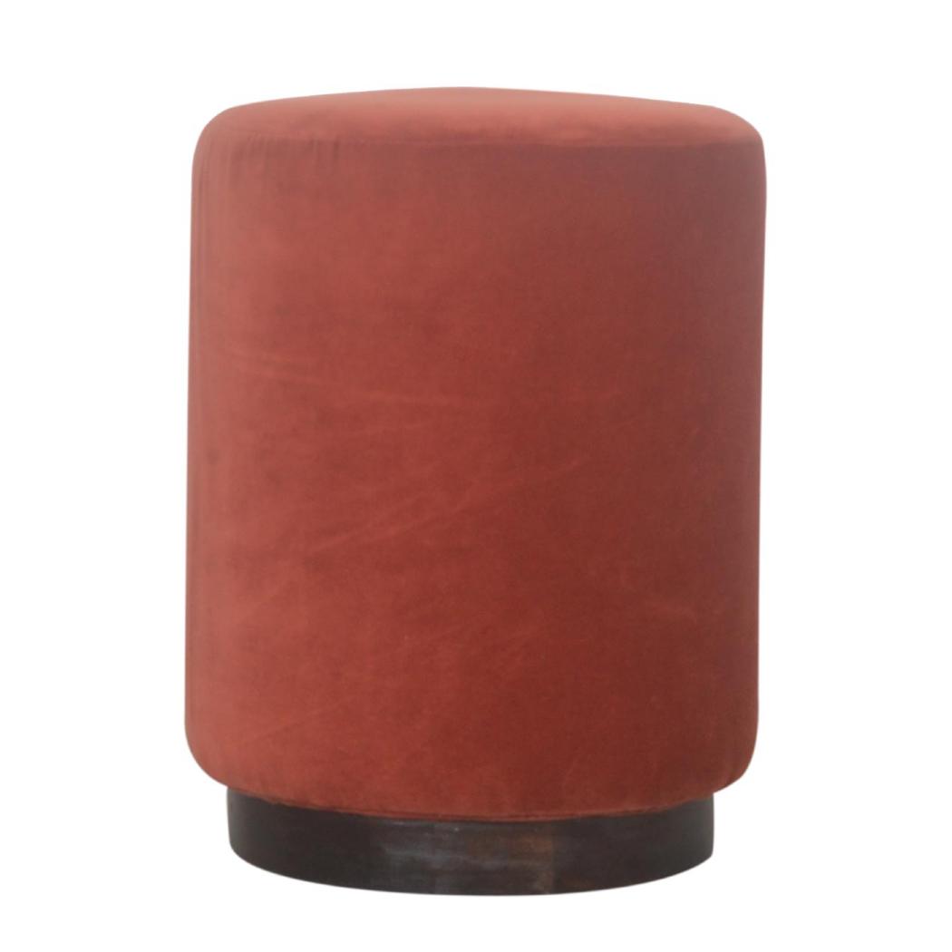 Brick Red Upholstered Footstool | Gold Metal Base | Compact Accent Seating